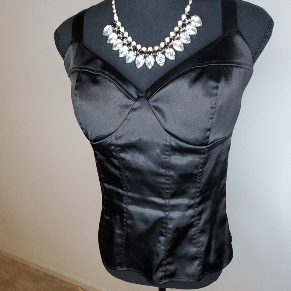 Black satin camisole with side zipper